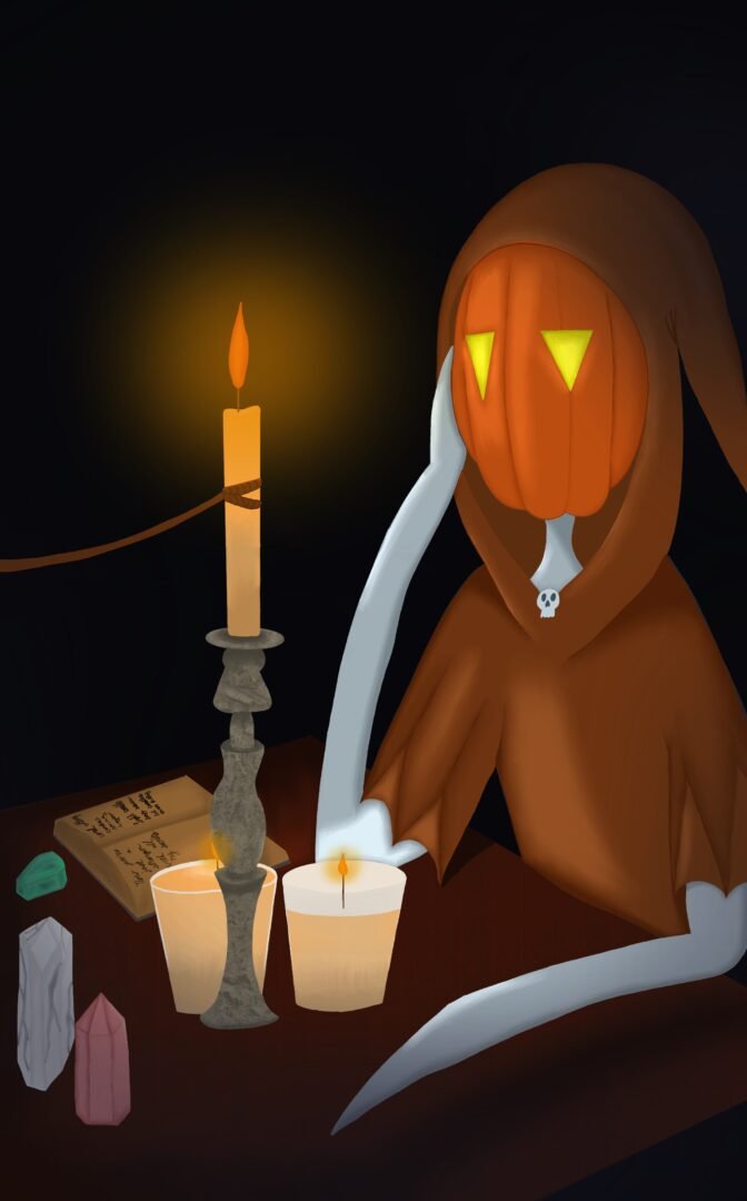 Captivating digital artwork by Chloe Fisher titled 'Pumpkin Dude', showcasing a whimsical character.