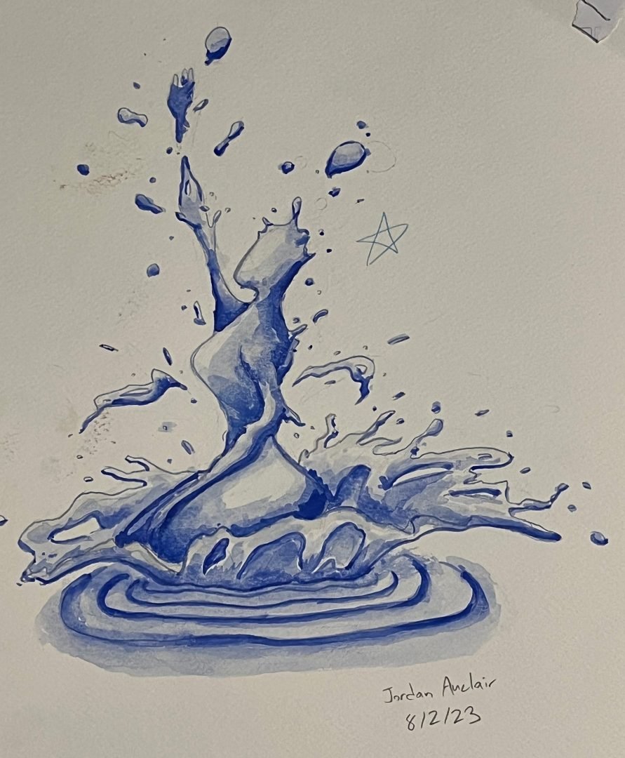 2D art by Jordan Auclair portraying a muddy figure emerging from the earth, seemingly crafted from mud itself. Rendered in grayscale.